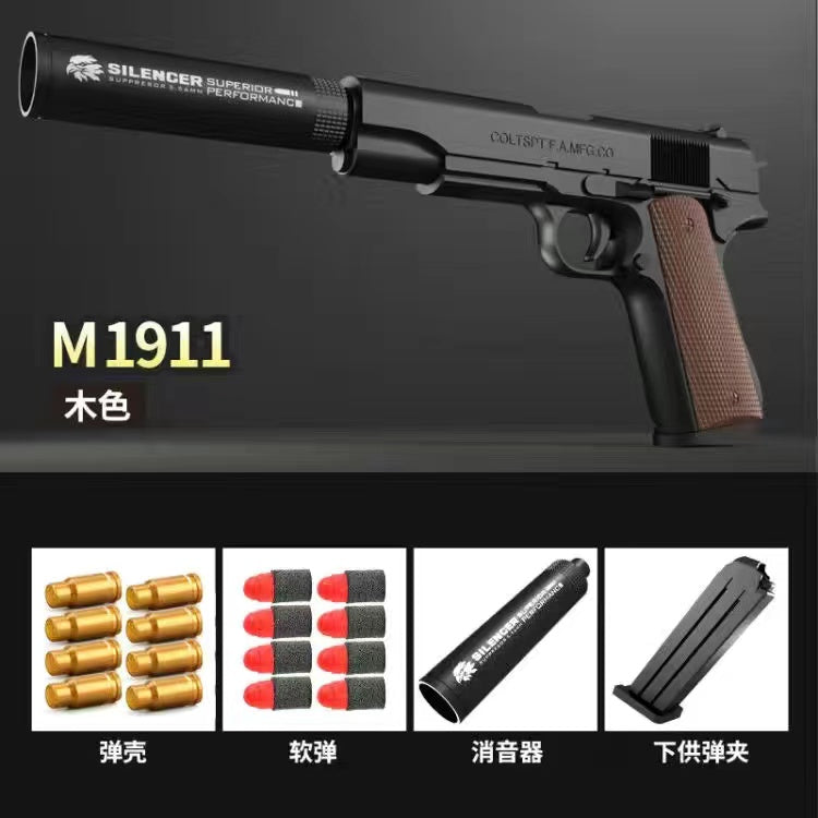 Toy Gun + Soft Bullets &Shell Ejecting 2 Magazine Realistic BLACK COLT 1911